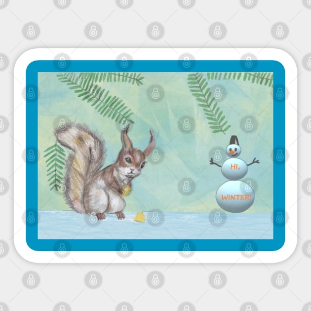 Squirrel in Winter Sticker by Mila-Ola_Art